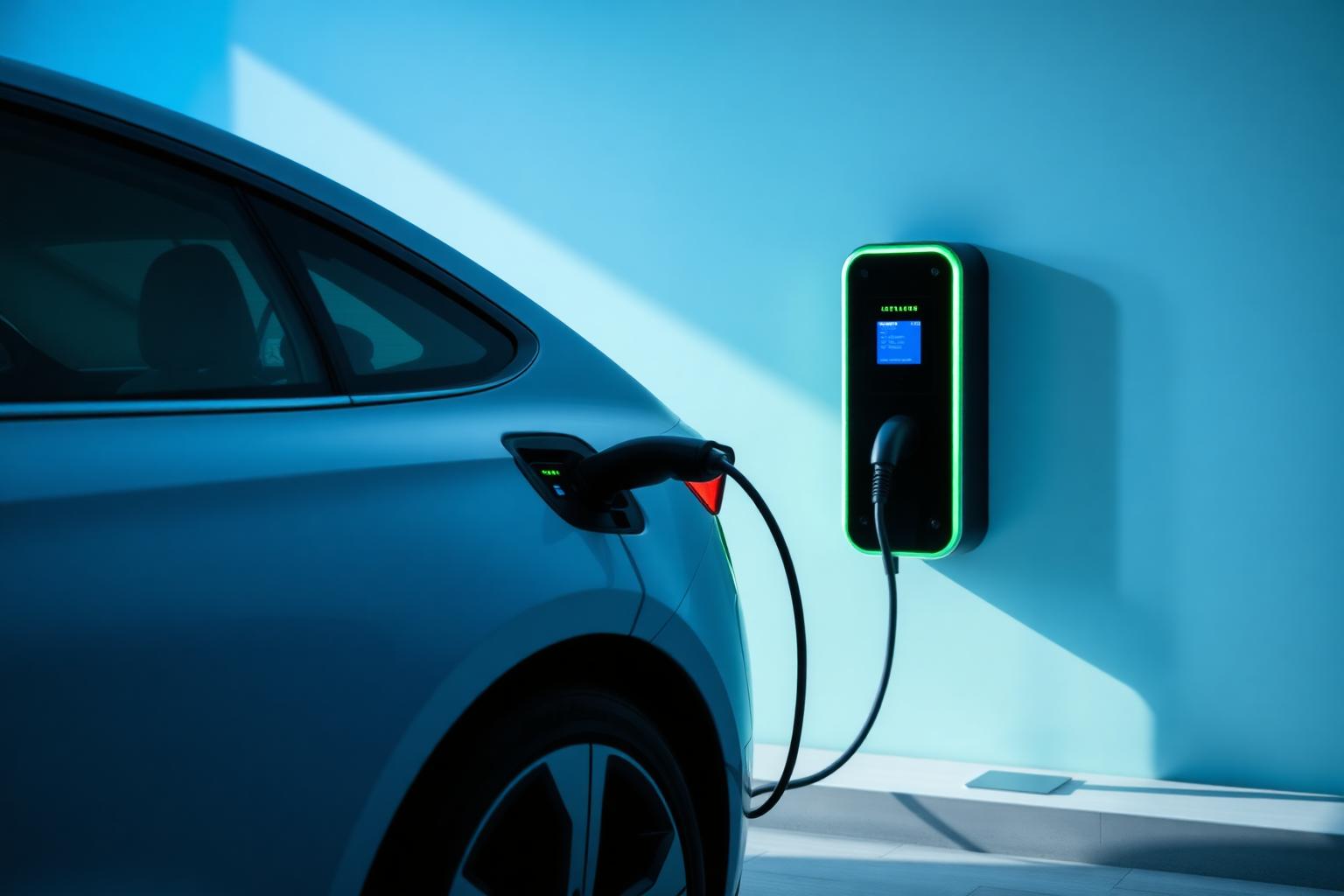 Veículo elétrico a carregar num wallbox moderno